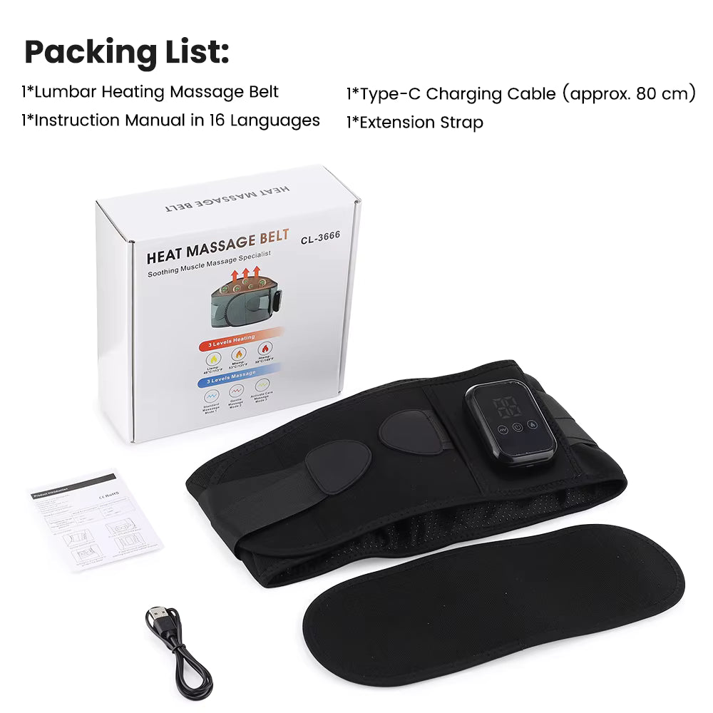 Cordless Infrared Heated Waist & Back Support Belt with Vibration Massage